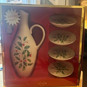 Lenox Holly Design Pitcher and Coaster Set